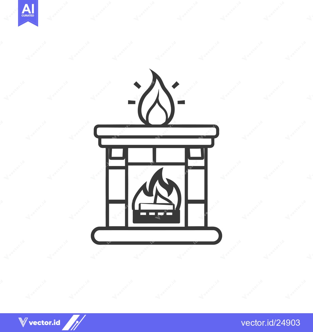 Premium Vector dari Black and White Line Art Illustration of a Fireplace with Flames