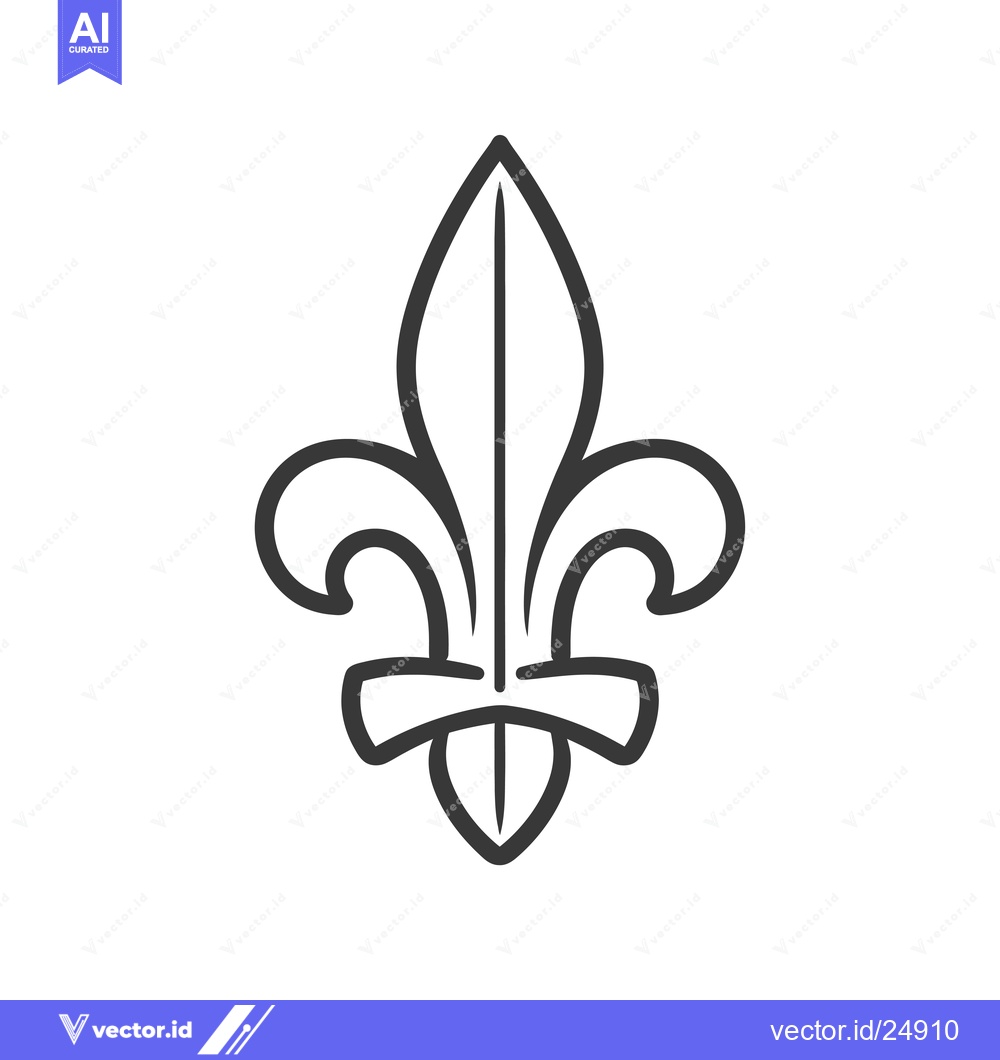 Premium Vector of Black and White Line Art Illustration of a Fleur-de-lis