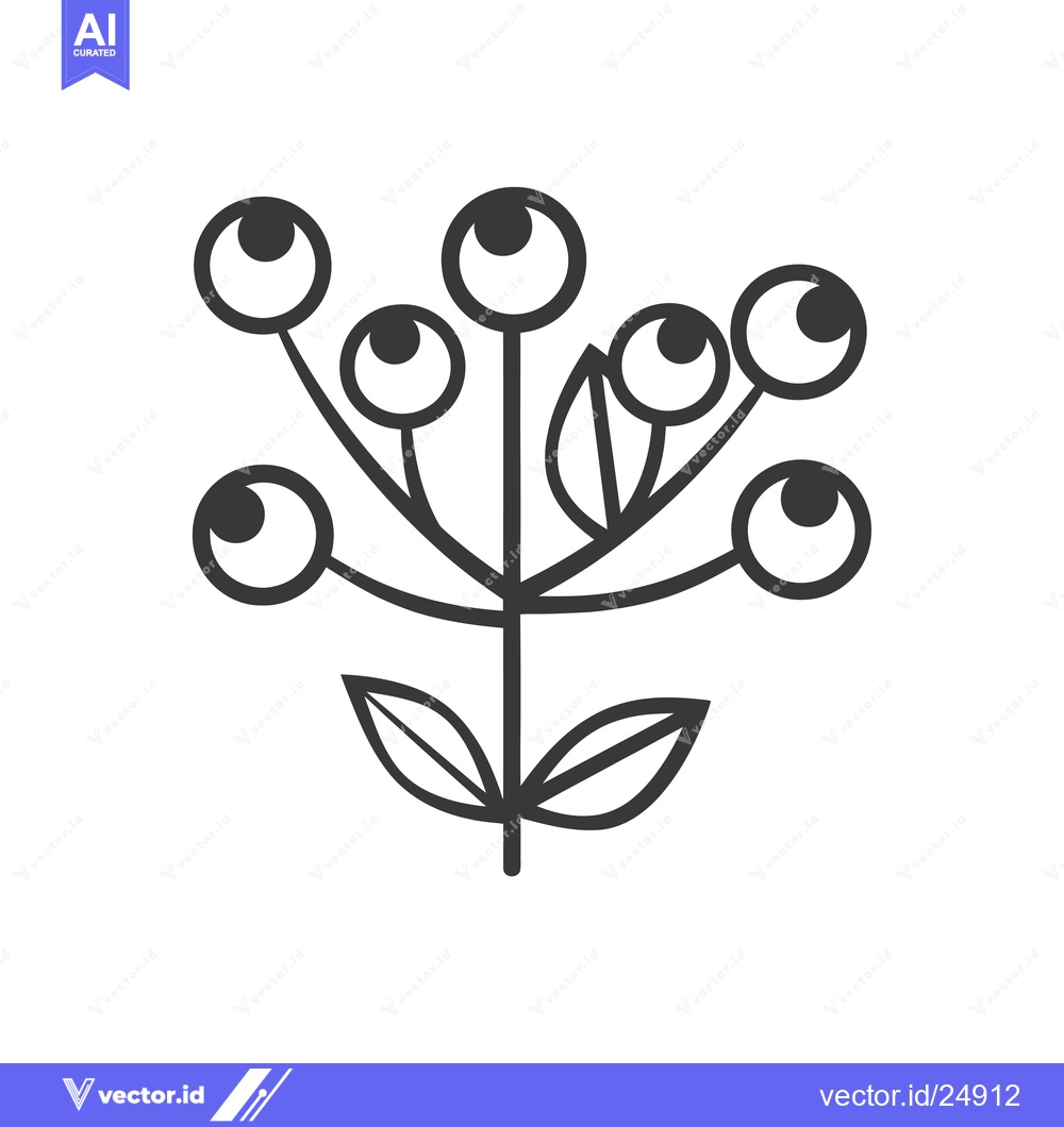 Premium Vector of Black and White Line Art Illustration of a Flower with Round Berries