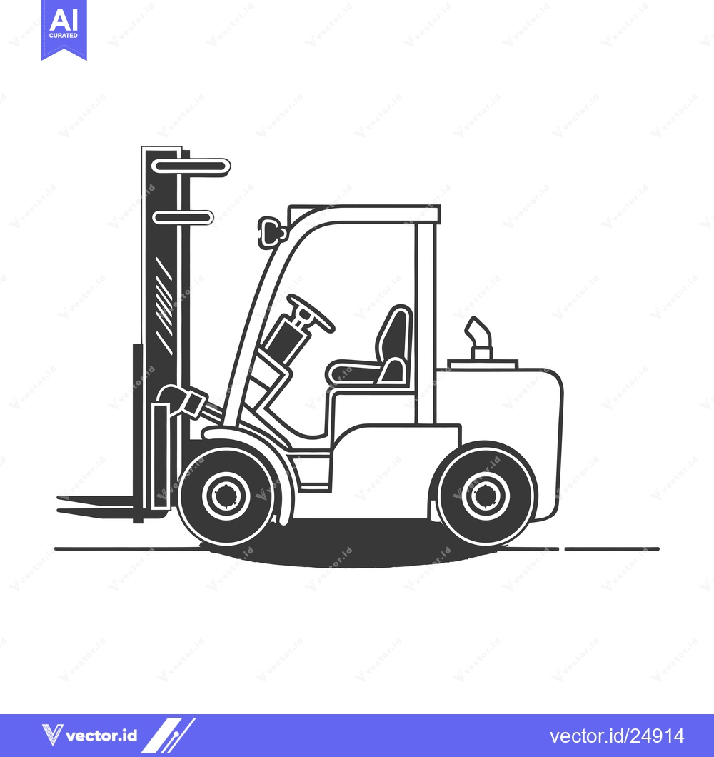 Premium Vector of Black and White Line Art Illustration of a Forklift
