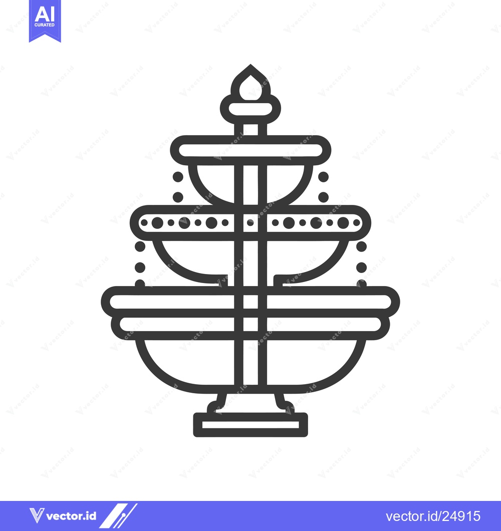 Premium Vector of Black and white line art illustration of a fountain with three tiers
