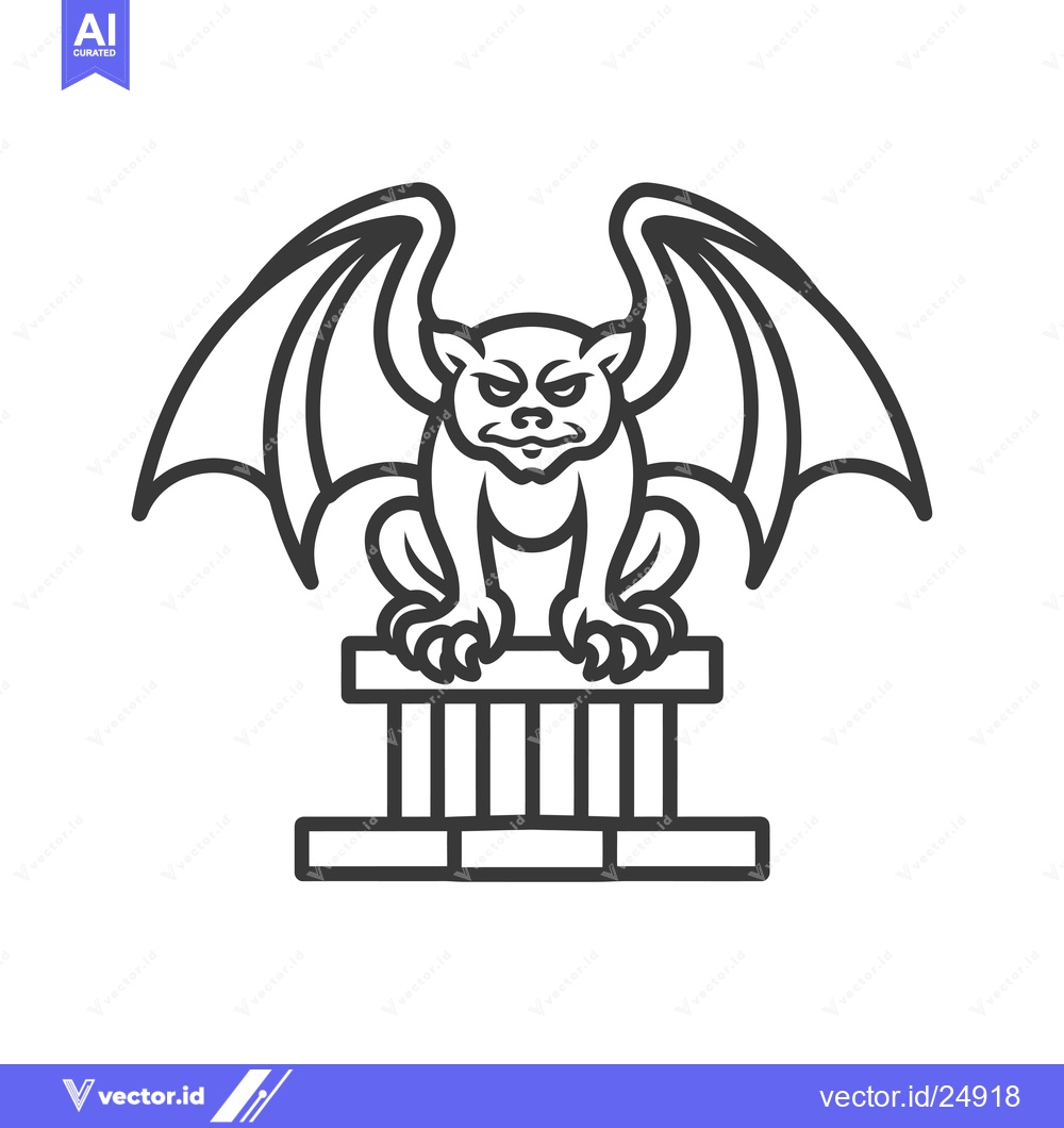 Premium Vector of Black and White Line Art Illustration of a Gargoyle