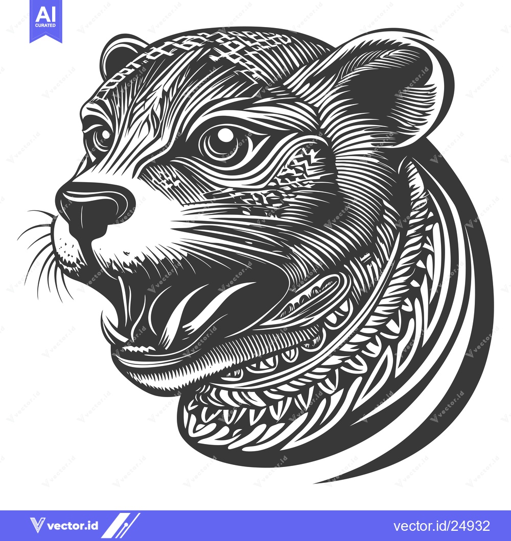 Premium Vector dari Black and White Line Art Illustration of a Growling Panther