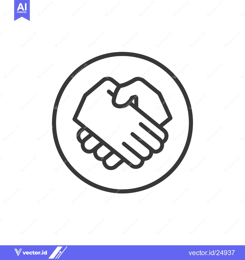 Premium Vector of Black and White Line Art Illustration of a Handshake Inside a Circle