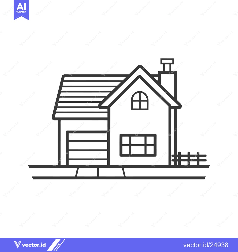 Premium Vector of Black and white line art illustration of a house with a garage and a f