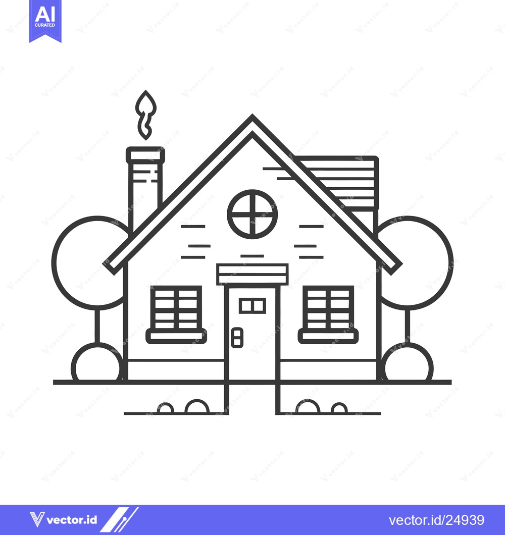 Premium Vector of Black and white line art illustration of a house with smoke coming fro