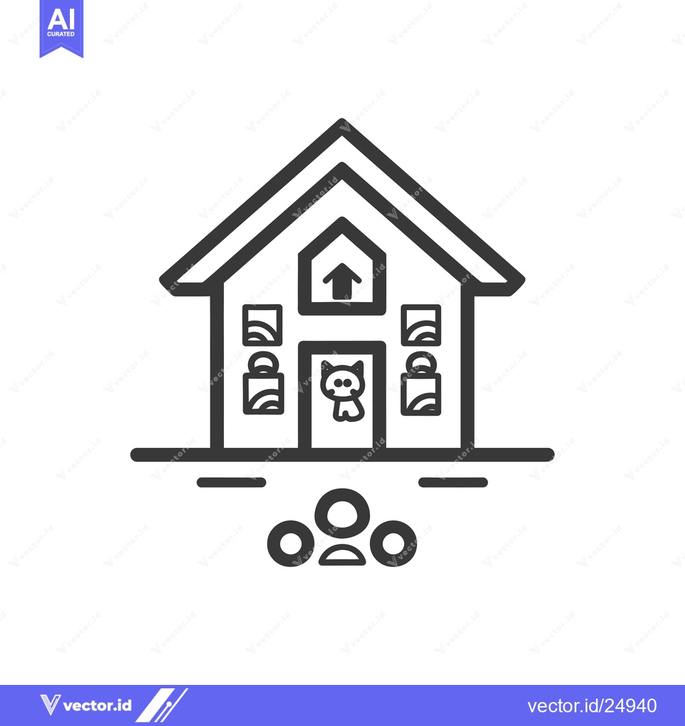 Premium Vector dari Black and white line art illustration of a house with three paw prints
