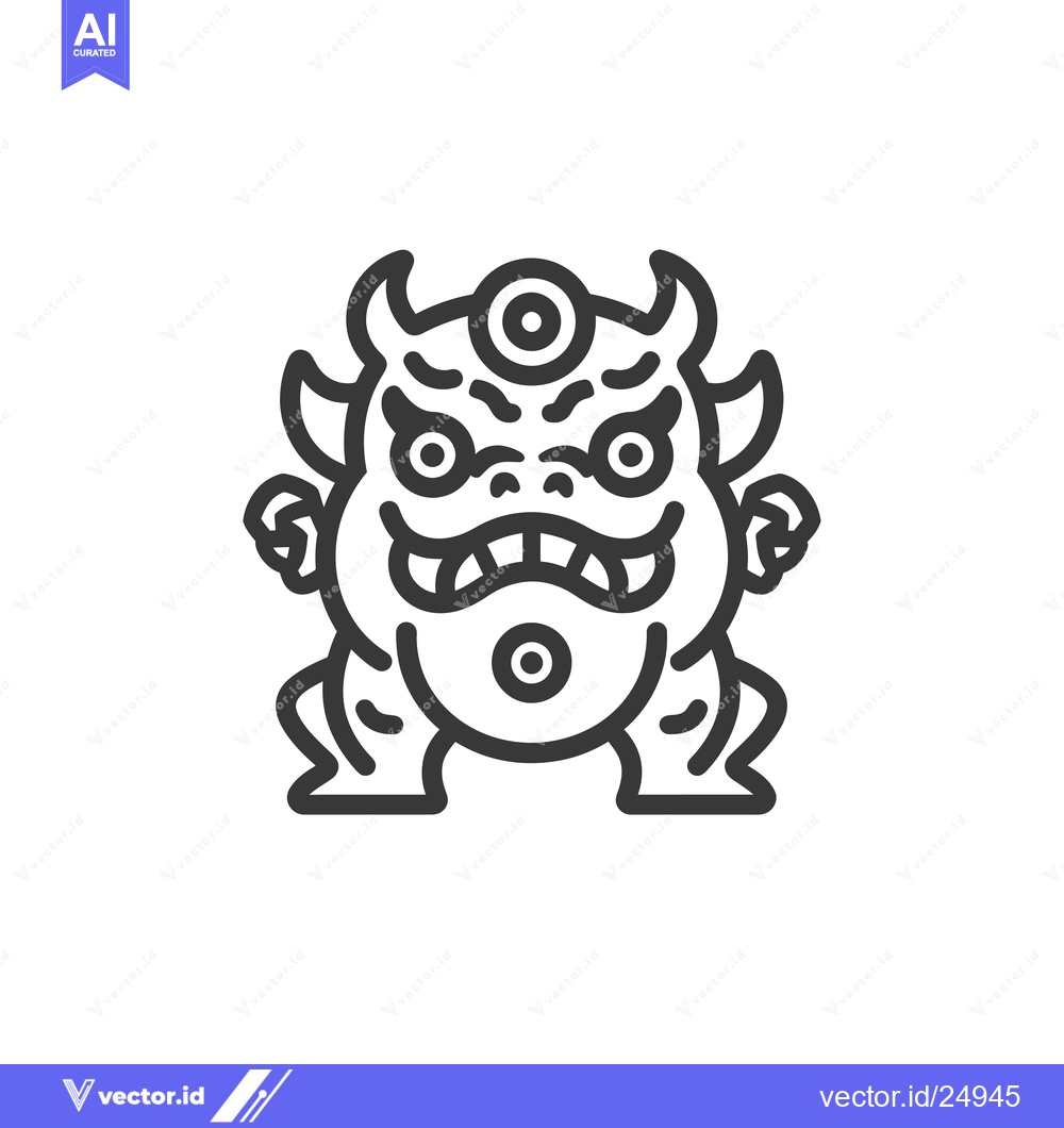 Premium Vector dari Black and White Line Art Illustration of a Japanese Oni Demon
