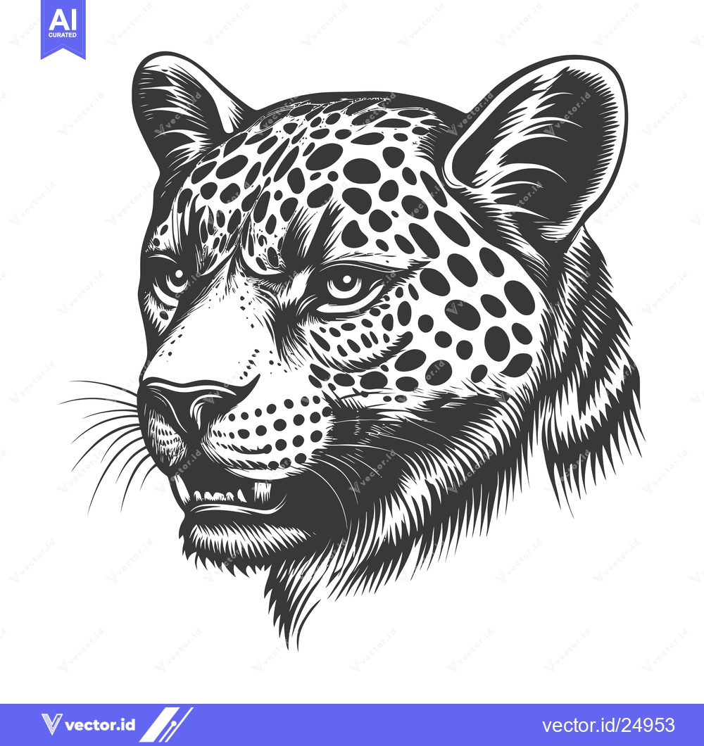 Premium Vector dari Black and White Line Art Illustration of a Leopard's Head