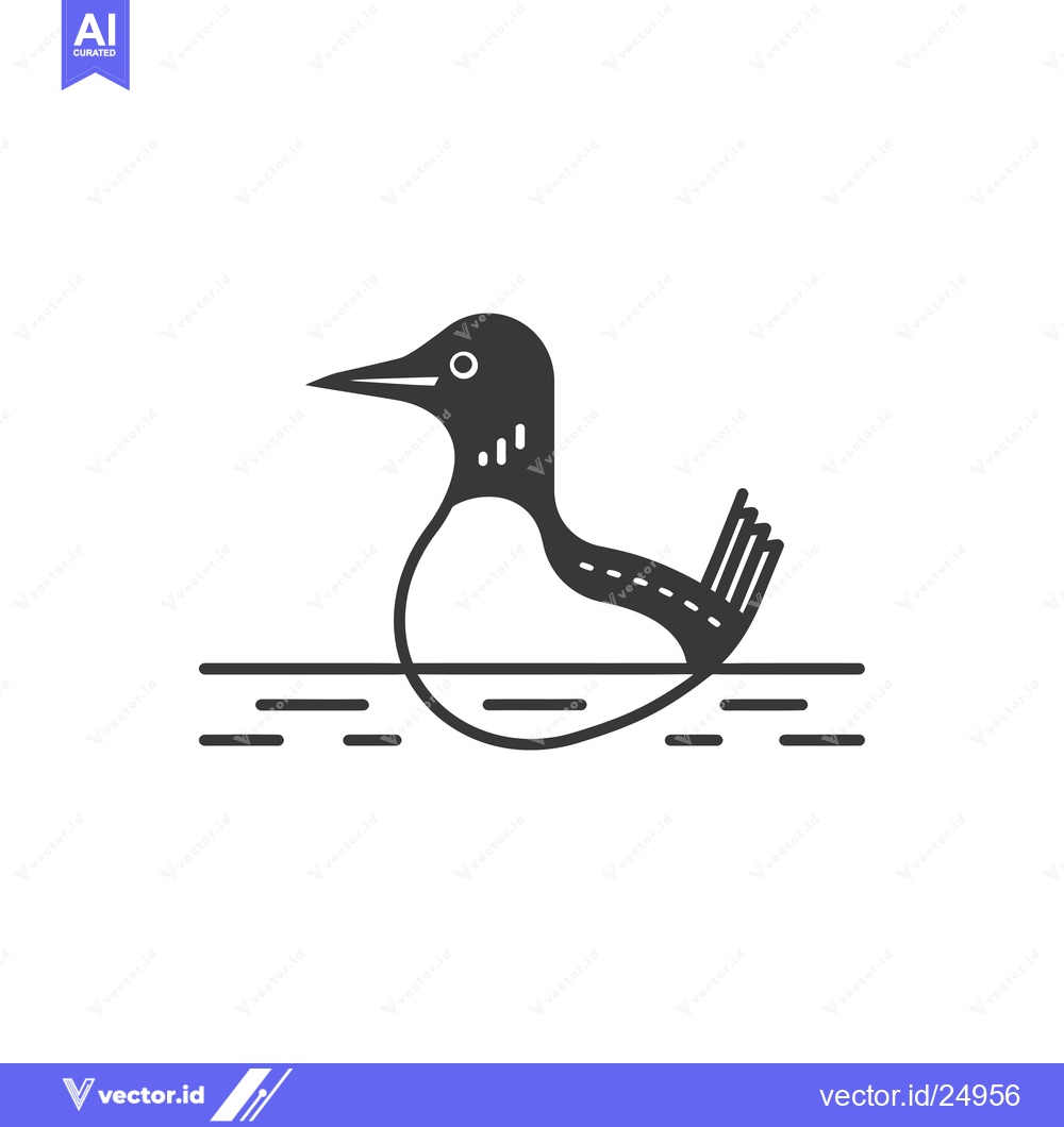 Premium Vector of Black and White Line Art Illustration of a Loon Swimming in Water