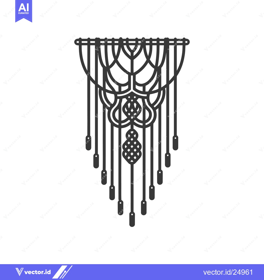 Premium Vector of Black and White Line Art Illustration of a Macrame Wall Hanging