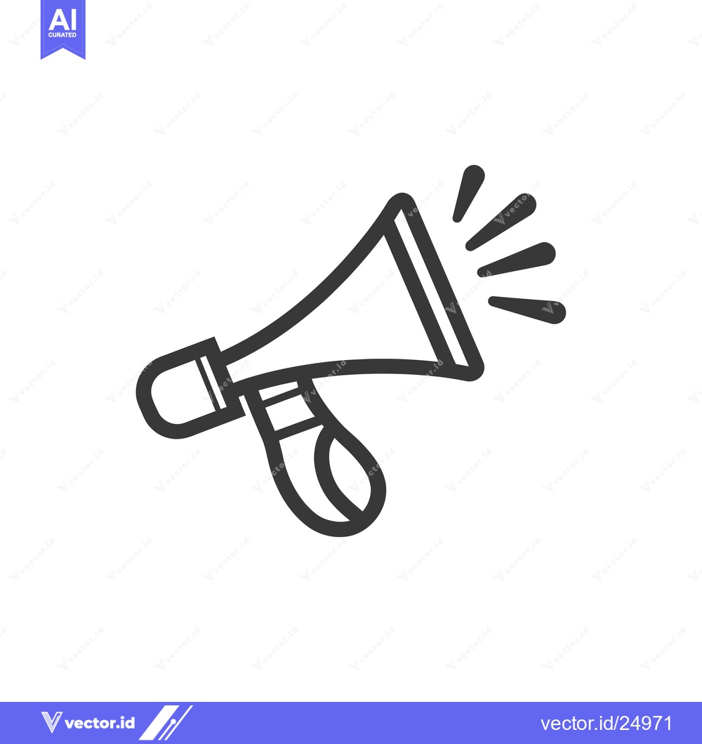 Premium Vector of Black and White Line Art Illustration of a Megaphone with Sound Waves