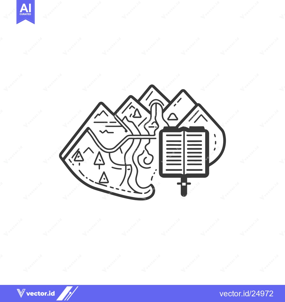 Premium Vector dari Black and White Line Art Illustration of a Mountain Landscape with an