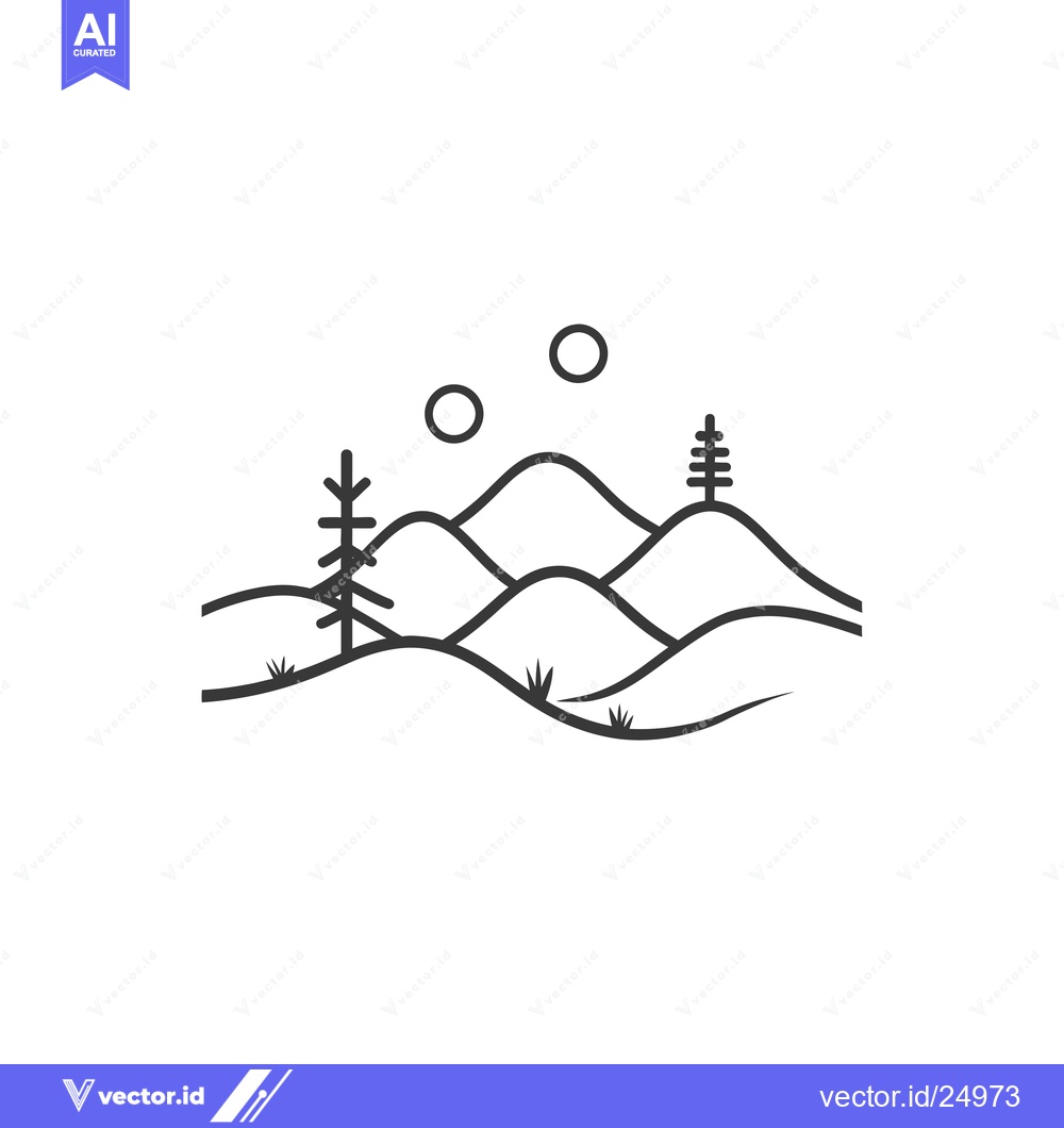 Premium Vector of Black and White Line Art Illustration of a Mountain Range with Trees a
