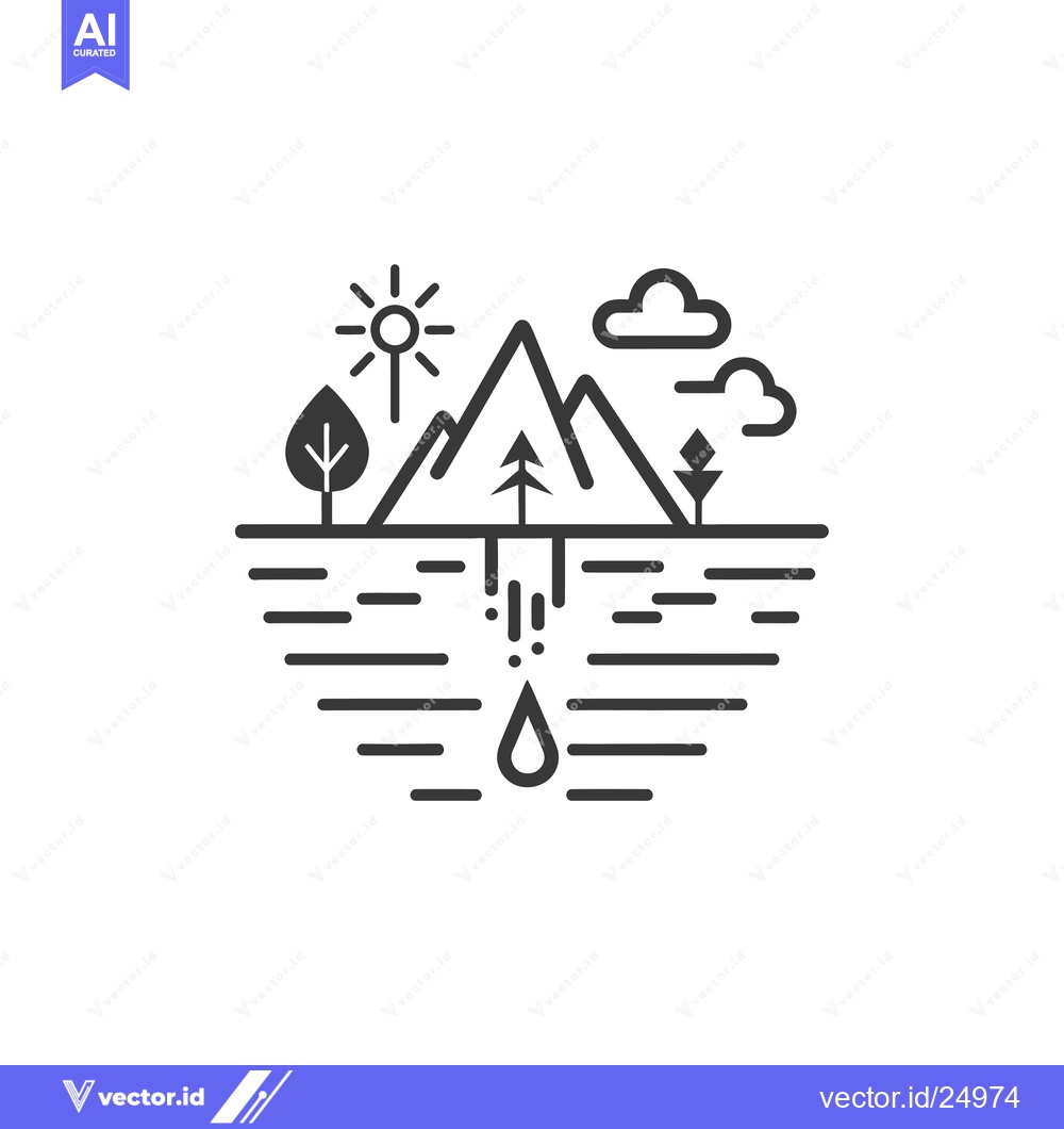 Premium Vector dari Black and white line art illustration of a mountain with a single wate