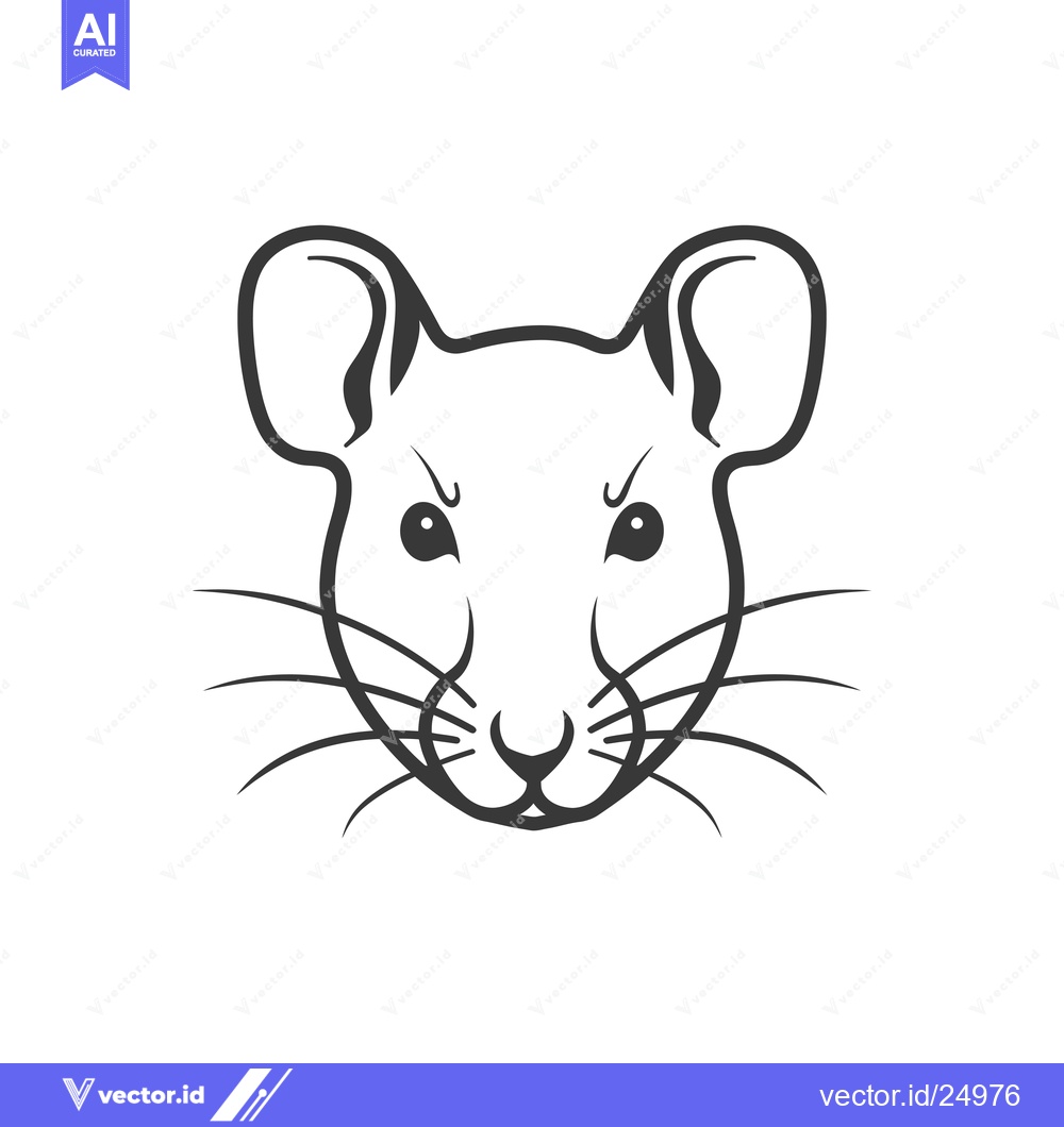 Premium Vector dari Black and White Line Art Illustration of a Mouse Head