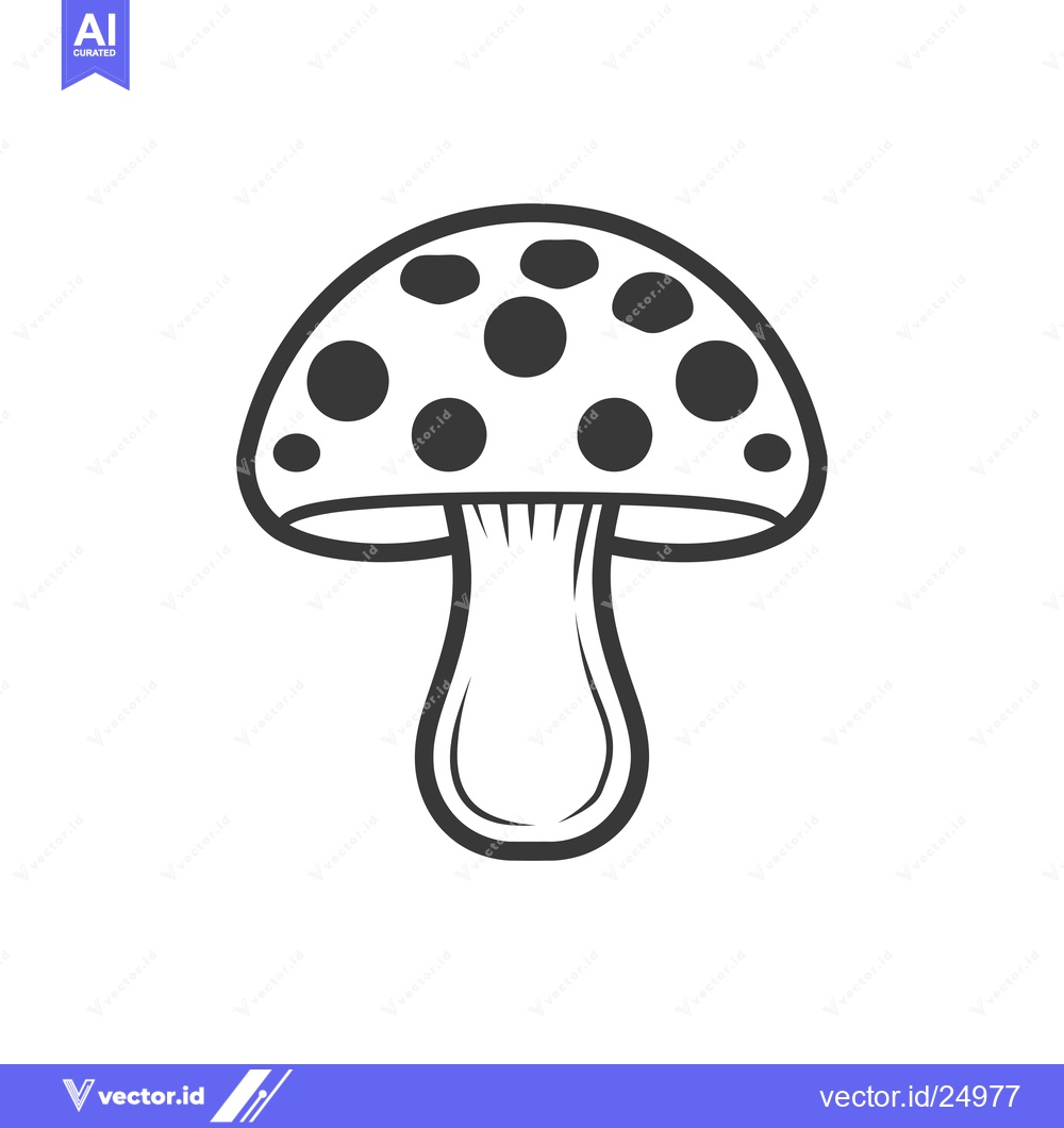 Premium Vector dari Black and white line art illustration of a mushroom with spots