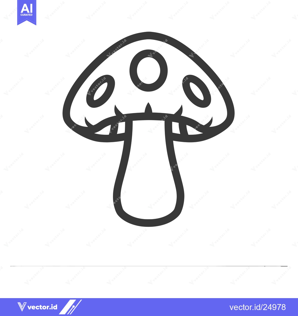 Premium Vector dari Black and white line art illustration of a mushroom with three dots on