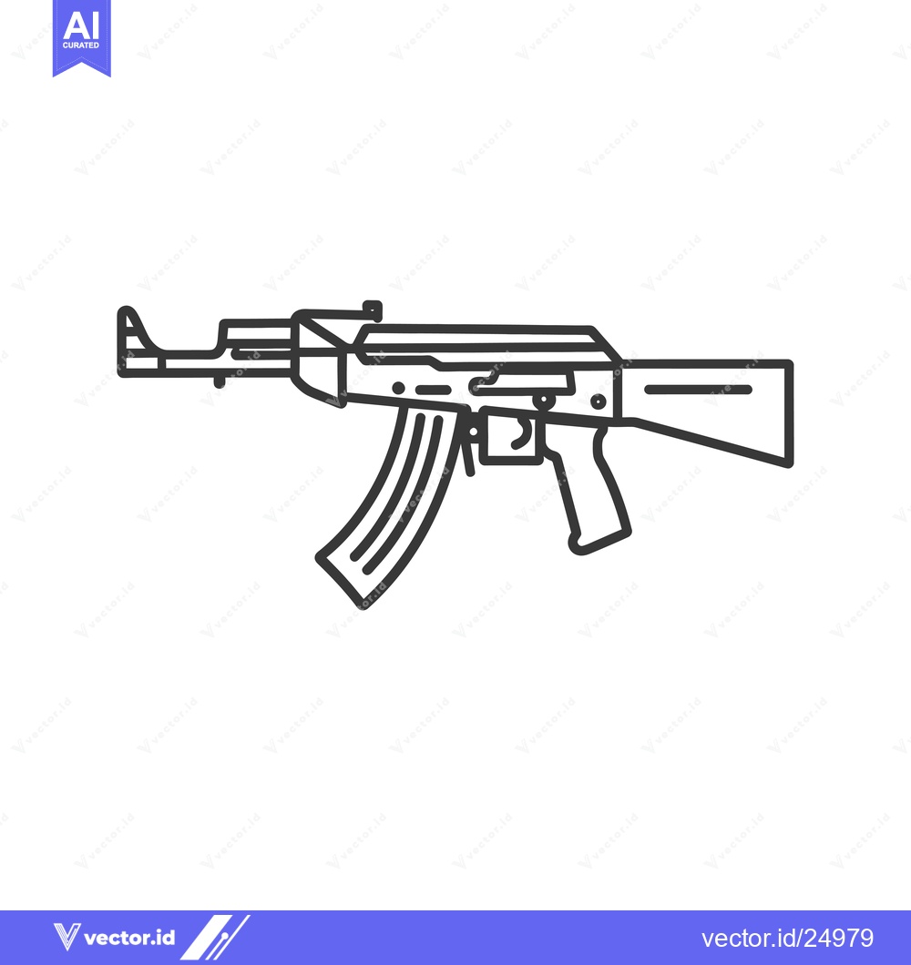 Premium Vector dari Black and White Line Art Illustration of an AK-47 Assault Rifle