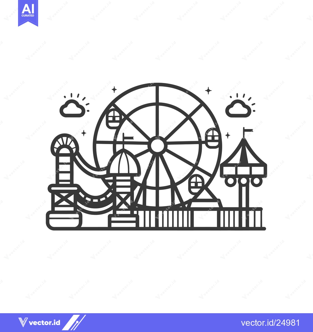 Premium Vector dari Black and White Line Art Illustration of an Amusement Park