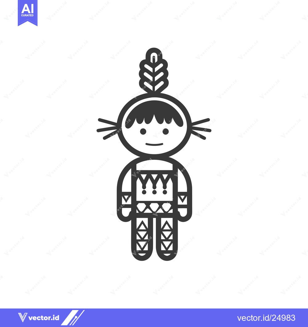 Premium Vector of Black and white line art illustration of a Native American doll