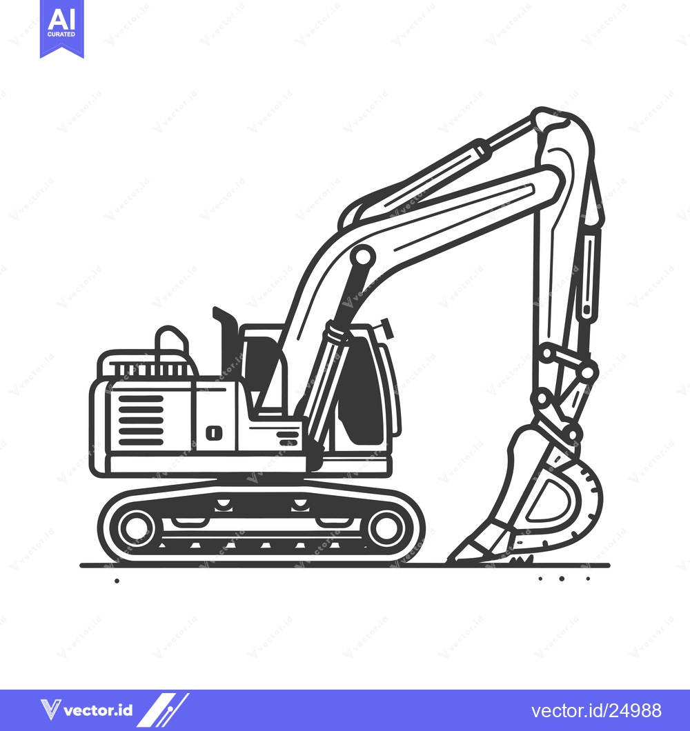 Premium Vector dari Black and White Line Art Illustration of an Excavator
