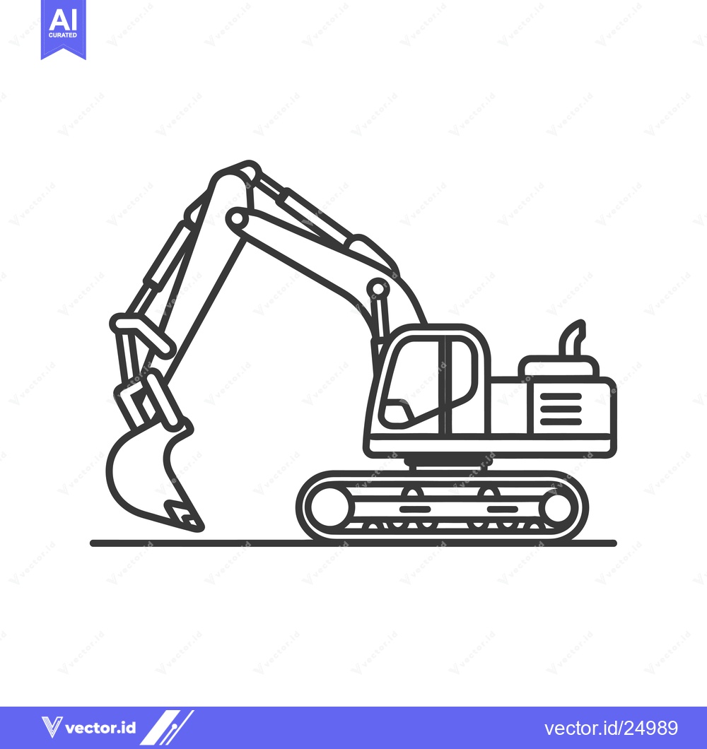 Premium Vector of Black and white line art illustration of an excavator