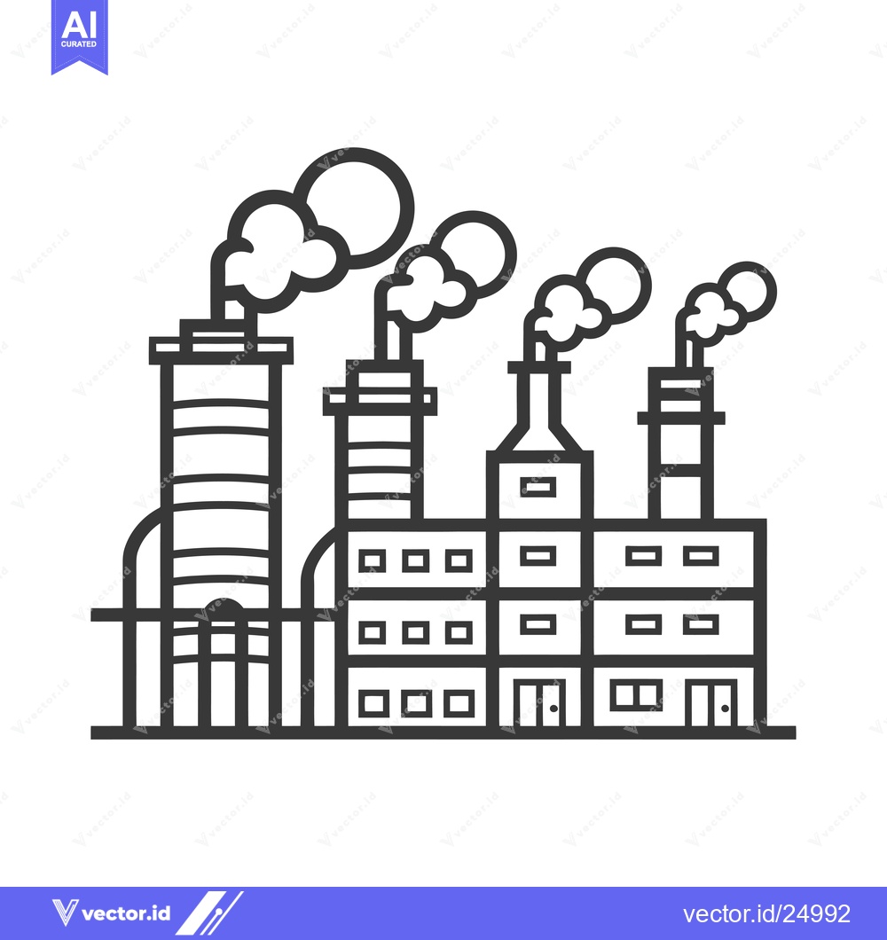 Premium Vector dari Black and White Line Art Illustration of an Industrial Factory with Sm