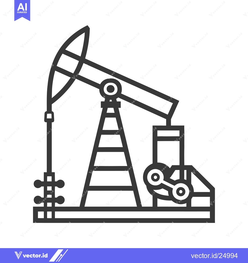 Premium Vector of Black and white line art illustration of an oil pump jack