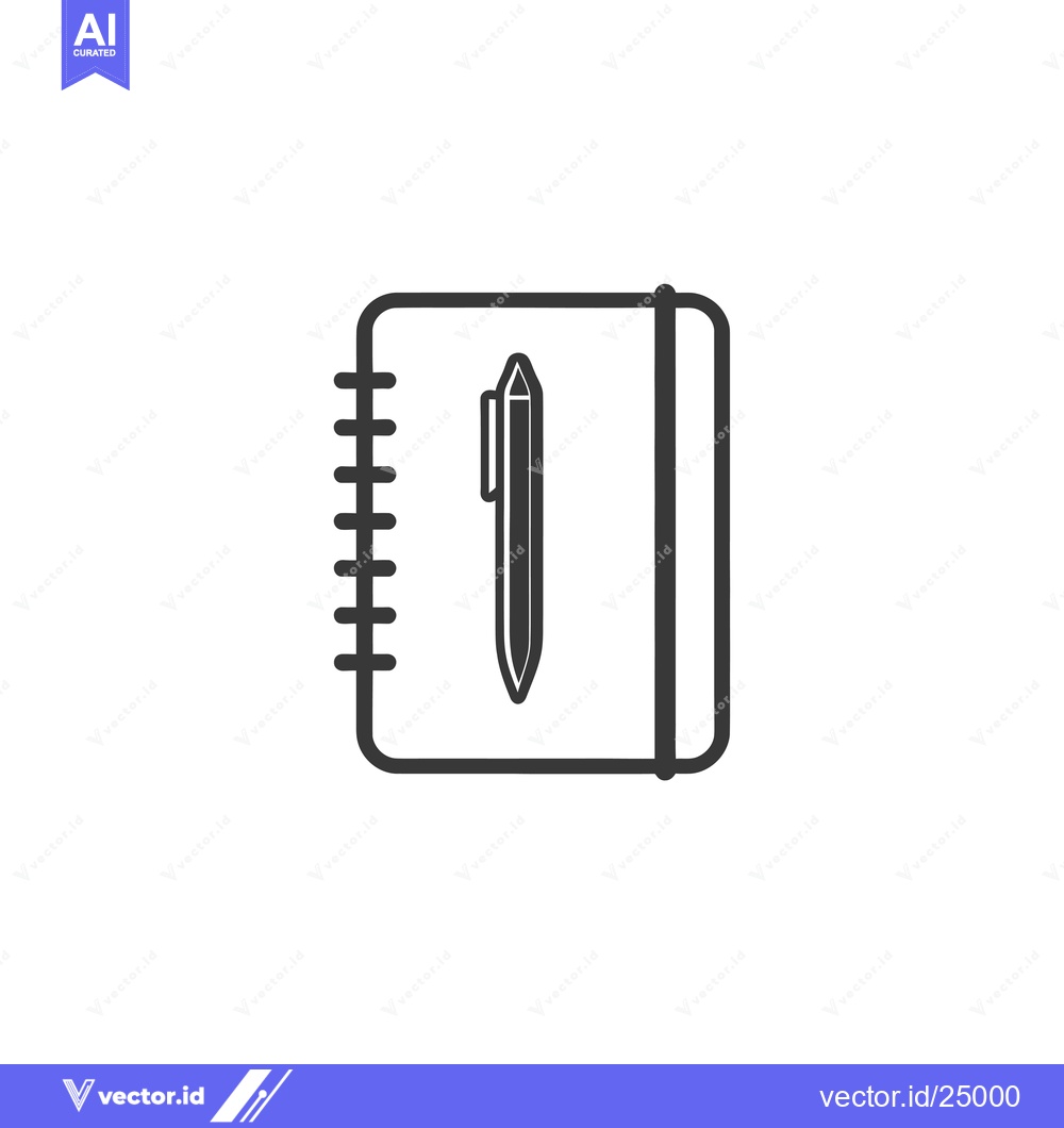 Premium Vector dari Black and White Line Art Illustration of a Notebook with a Pen