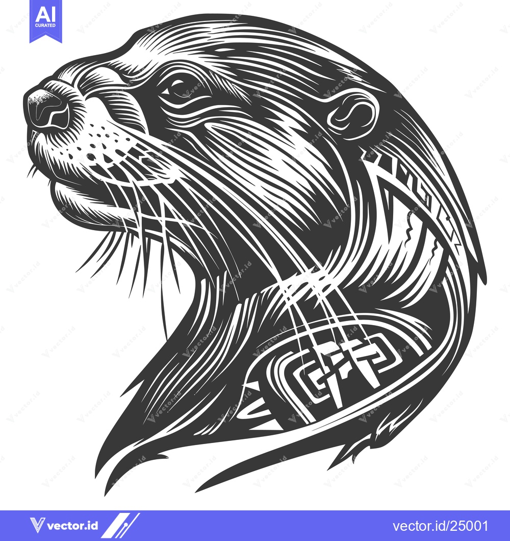 Premium Vector dari Black and White Line Art Illustration of an Otter Head