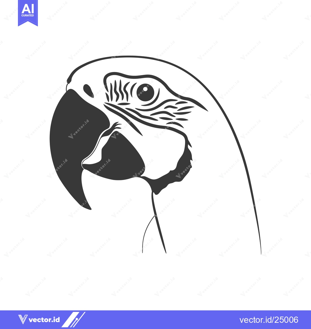 Premium Vector dari Black and White Line Art Illustration of a Parrot Head