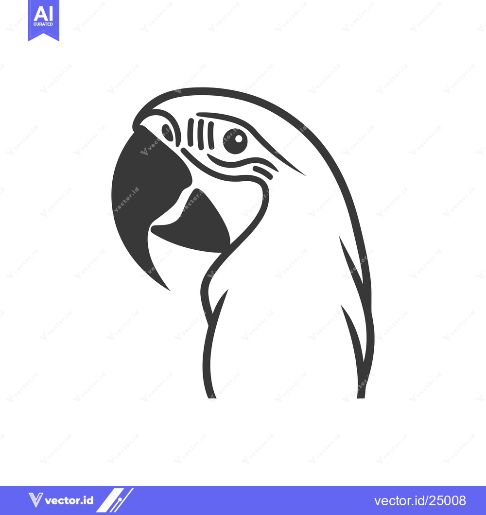 Premium Vector dari Black and White Line Art Illustration of a Parrot's Head