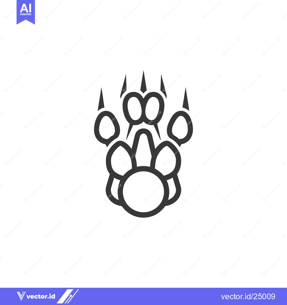 Premium Vector of Black and White Line Art Illustration of a Paw Print with Claws