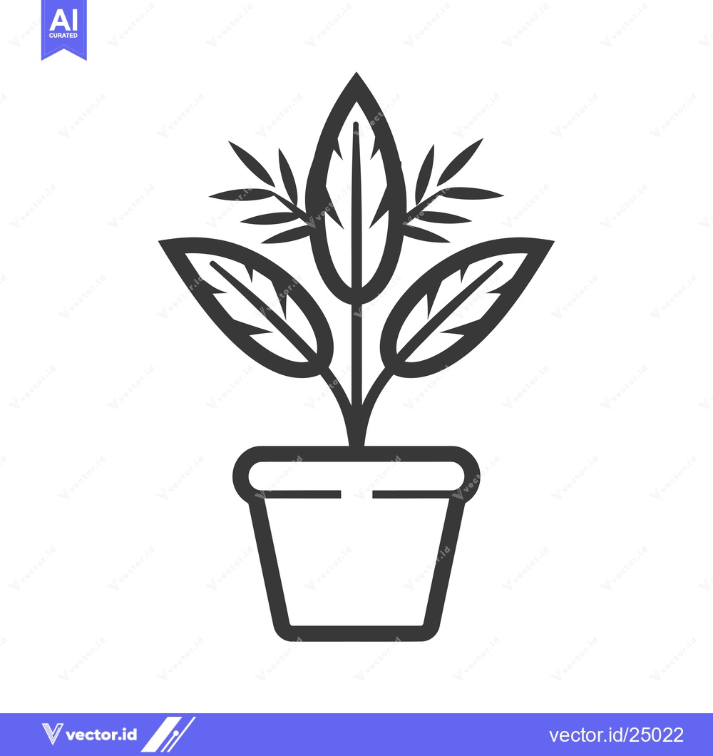 Premium Vector dari Black and white line art illustration of a potted plant