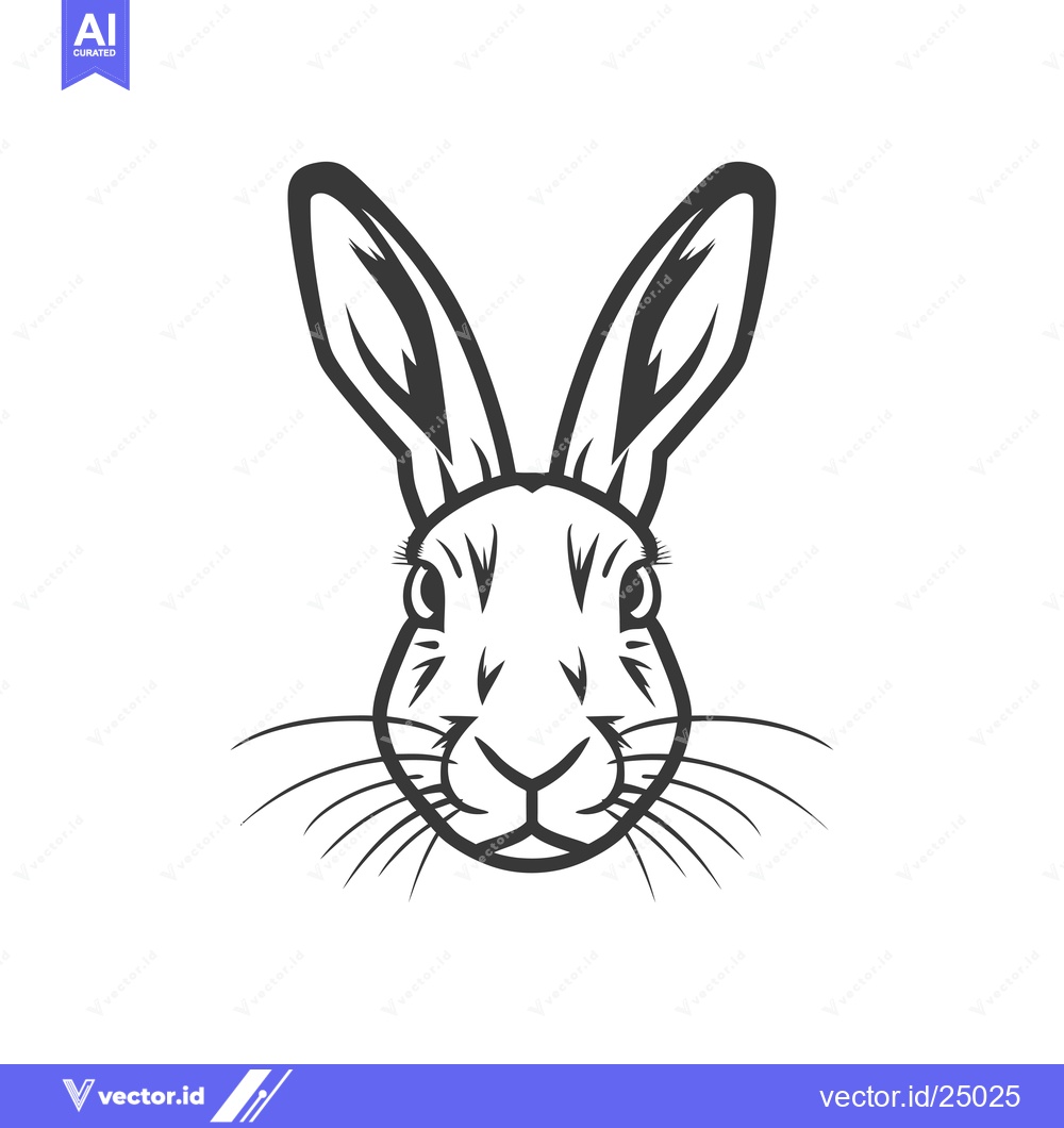 Premium Vector dari Black and White Line Art Illustration of a Rabbit's Face