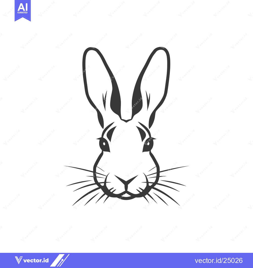 Premium Vector of Black and White Line Art Illustration of a Rabbit's Head