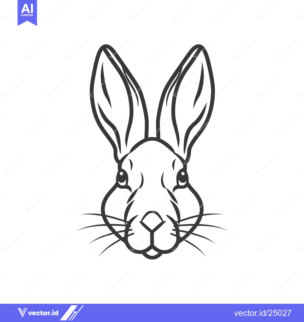 Premium Vector dari Black and White Line Art Illustration of a Rabbit's Head