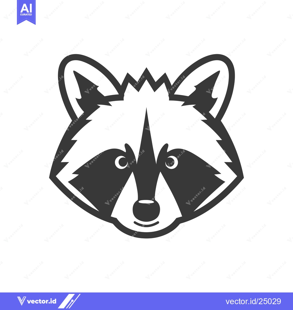 Premium Vector of Black and White Line Art Illustration of a Raccoon's Face