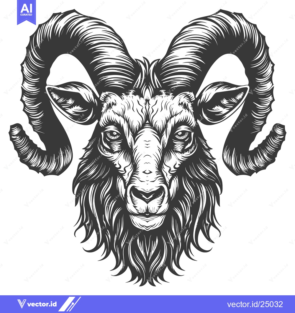Premium Vector dari Black and White Line Art Illustration of a Ram's Head