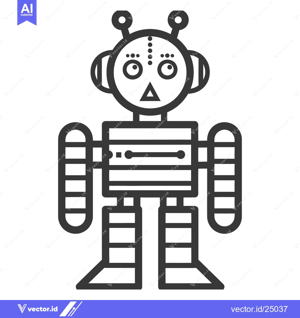 Premium Vector of Black and white line art illustration of a robot