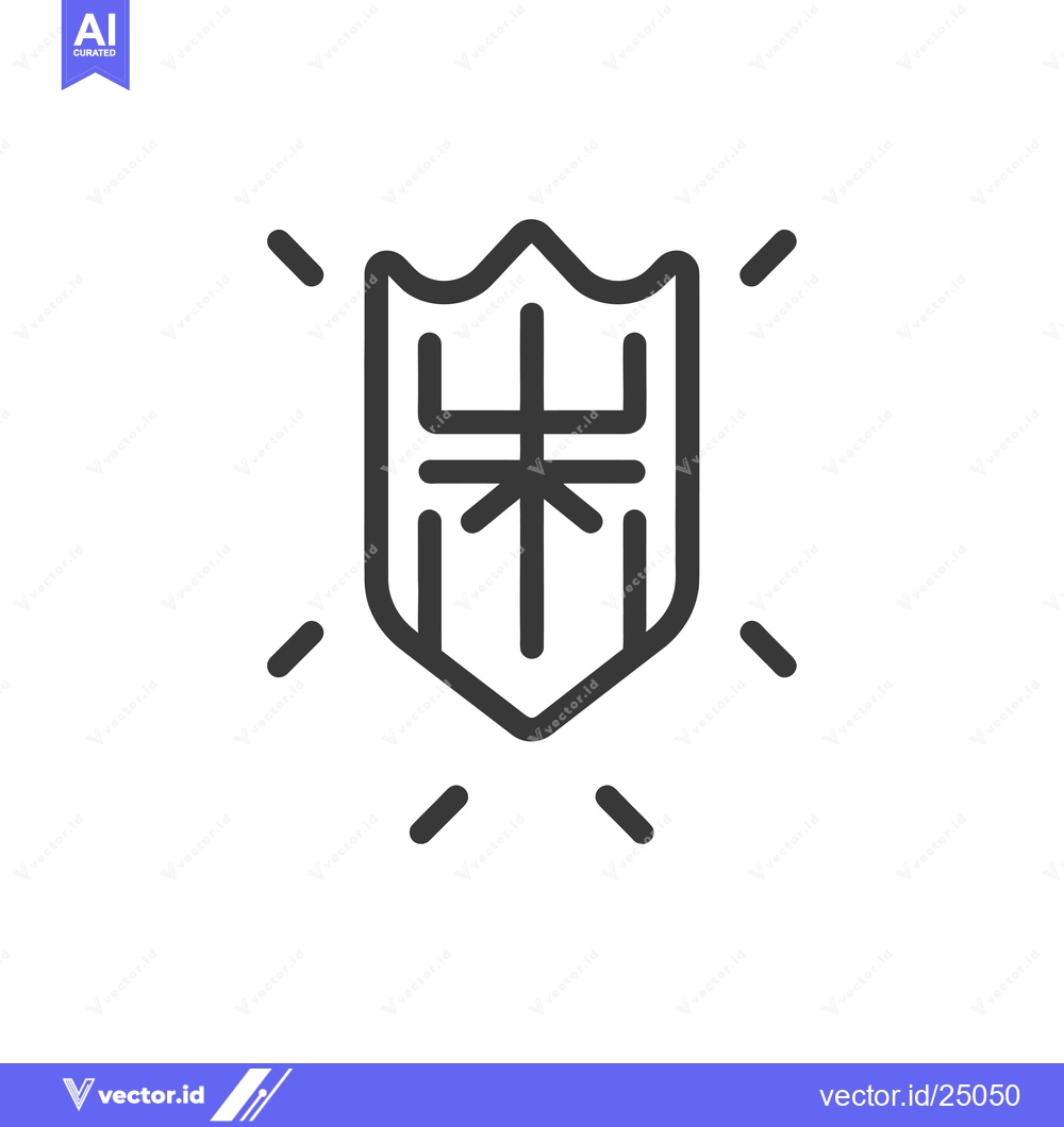 Premium Vector of Black and White Line Art Illustration of a Shield with a Cross Inside