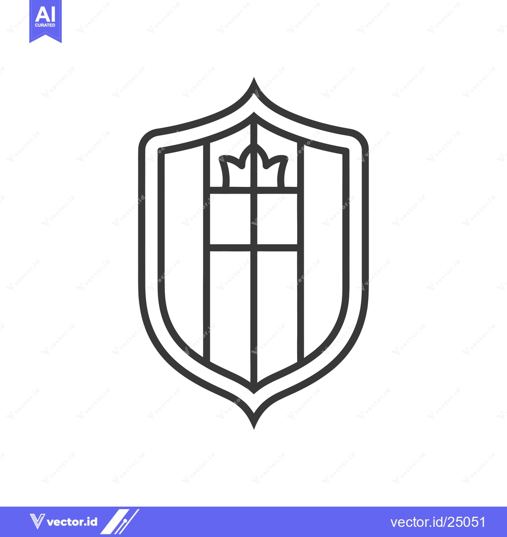 Premium Vector of Black and White Line Art Illustration of a Shield with a Crown on Top