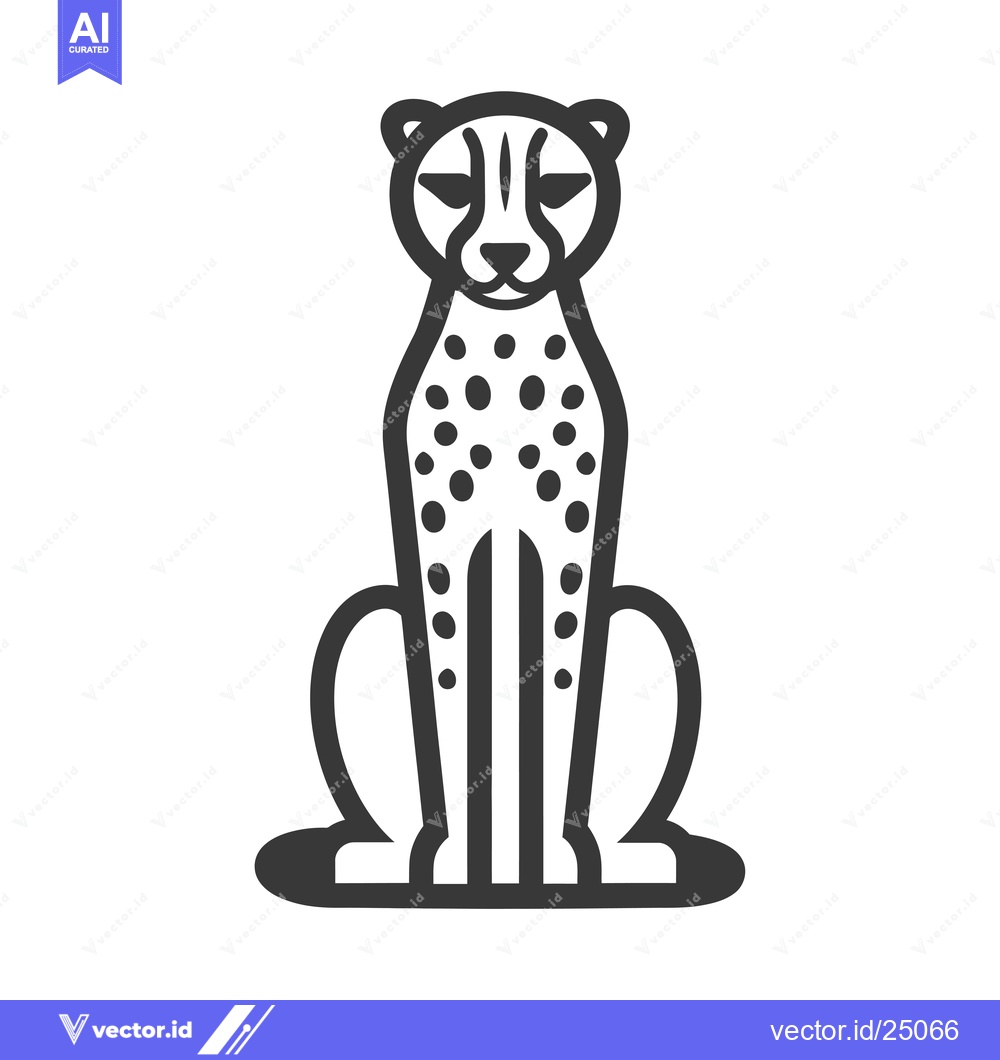 Premium Vector of Black and White Line Art Illustration of a Sitting Cheetah