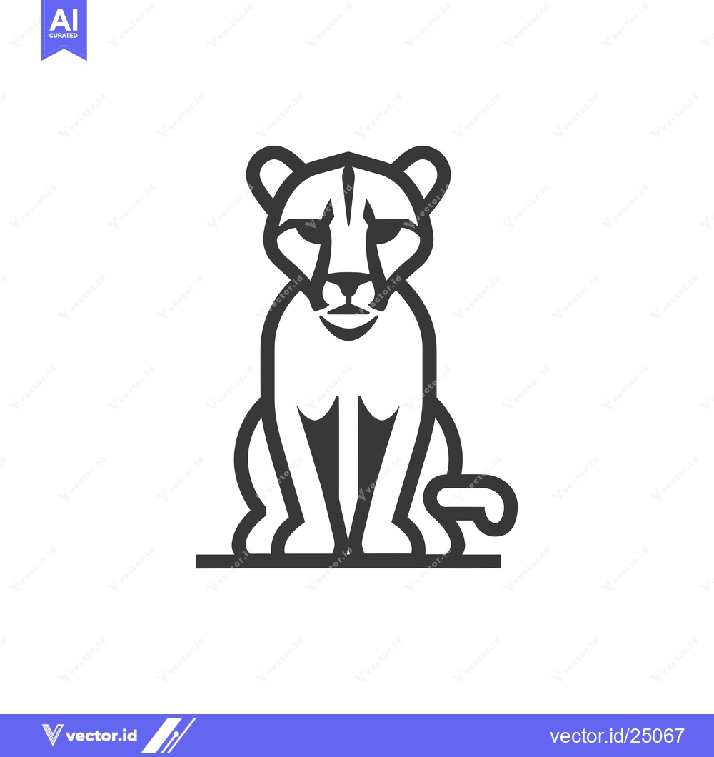 Premium Vector of Black and White Line Art Illustration of a Sitting Cheetah