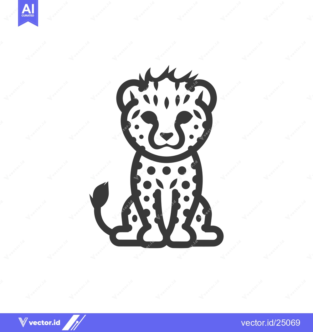 Premium Vector dari Black and White Line Art Illustration of a Sitting Cheetah Cub