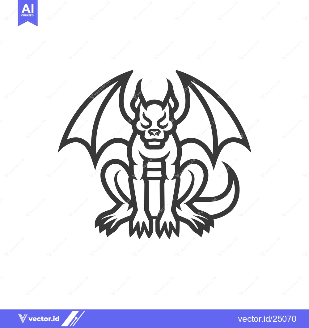 Premium Vector of Black and White Line Art Illustration of a Sitting Dragon