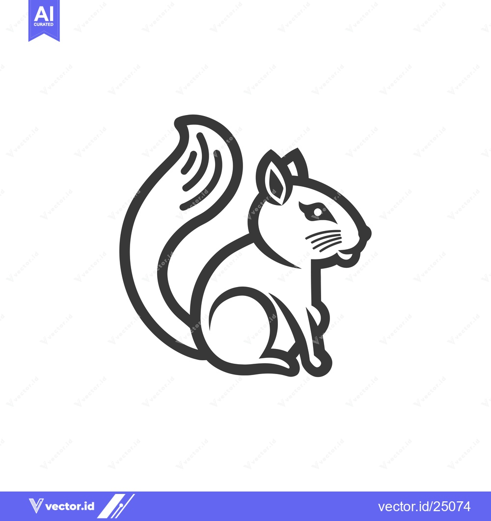 Premium Vector of Black and white line art illustration of a sitting squirrel