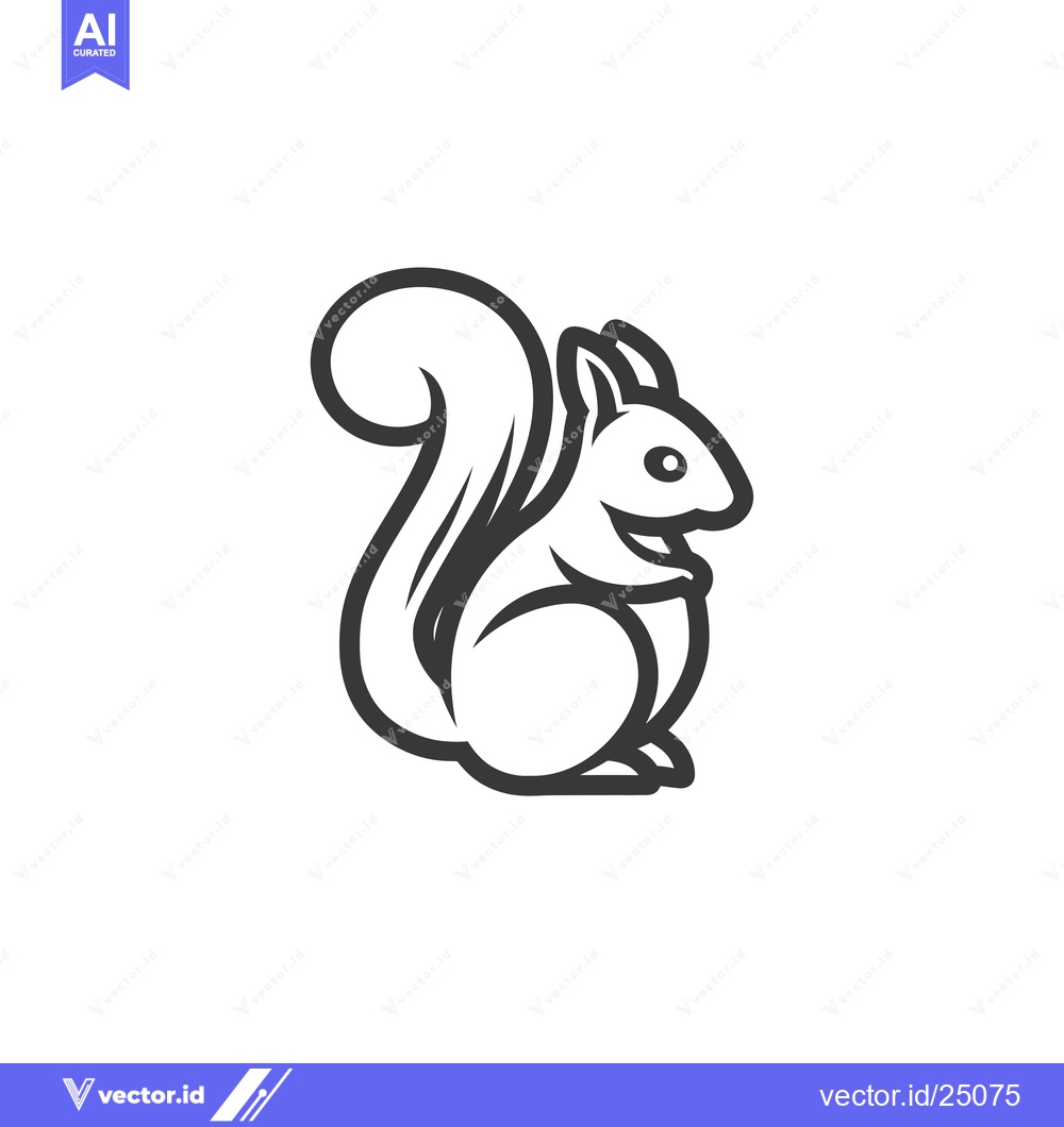 Premium Vector of Black and White Line Art Illustration of a Sitting Squirrel