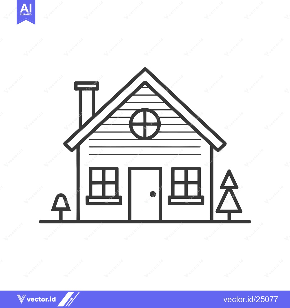 Premium Vector dari Black and White Line Art Illustration of a Small House with Trees